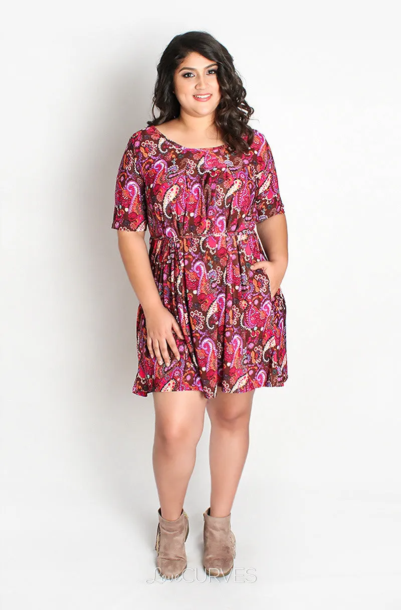 Front Pleat Dress with Side Pockets and Belt - JES