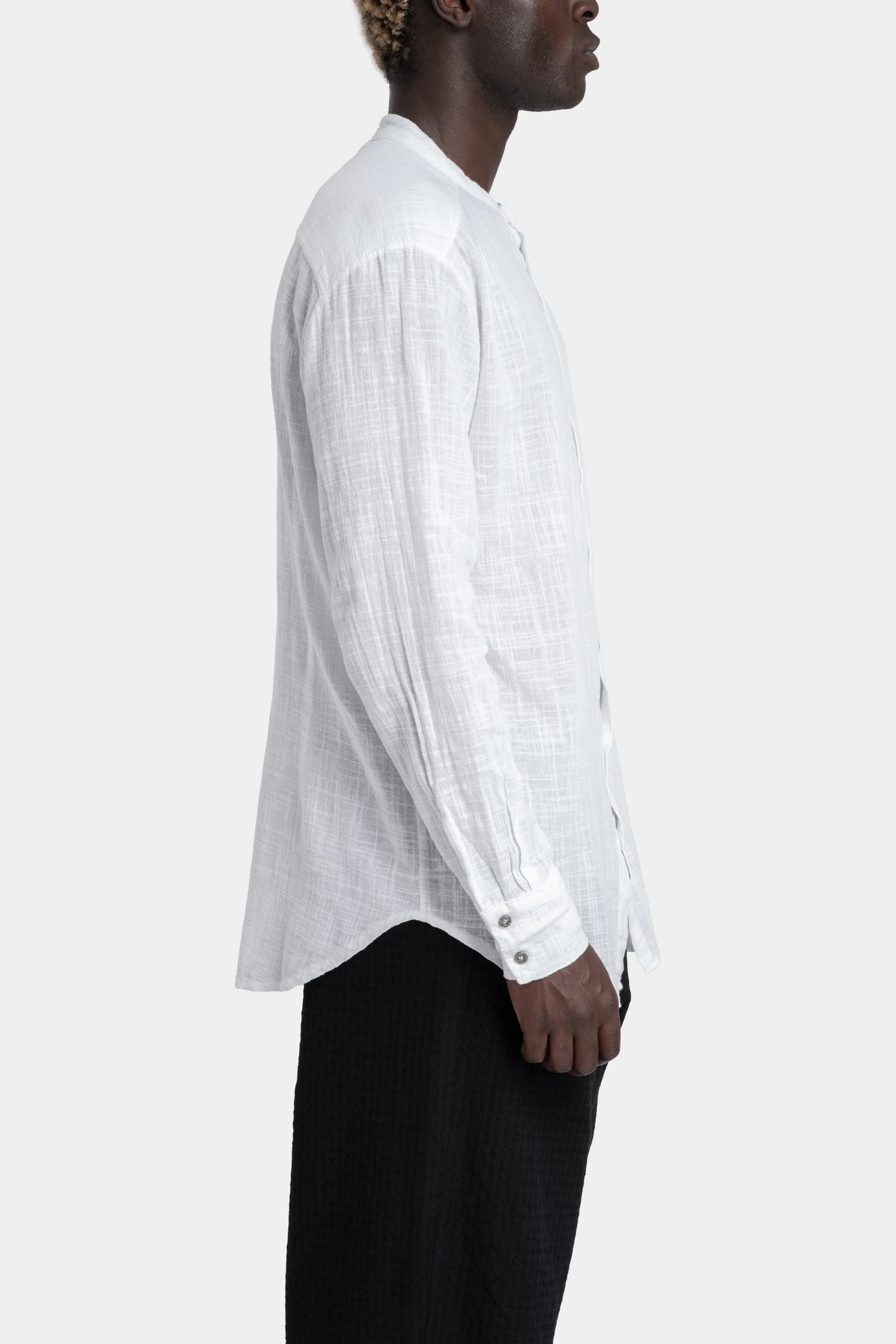 Gauze cotton Korean collar shirt, White