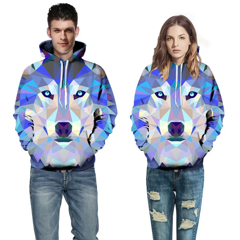 Geometric Wolf Blue Hoodie