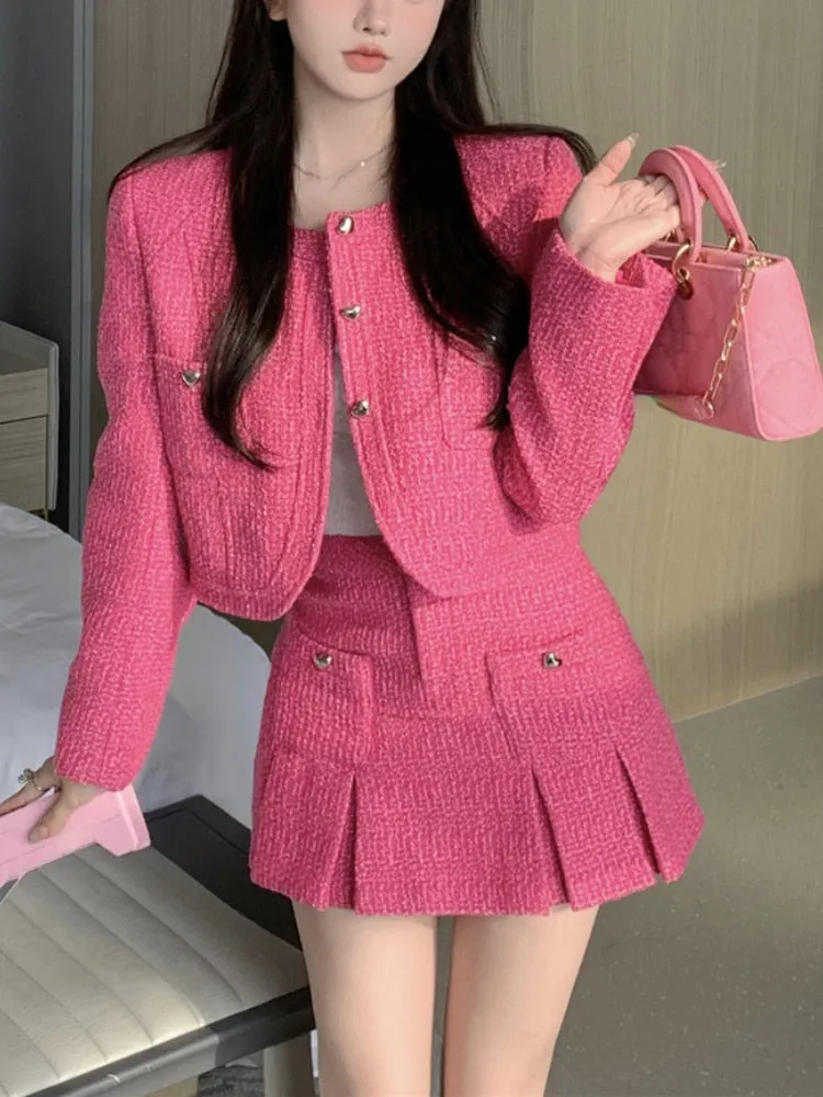 Getadme Elegant 2 Piece Dress Set Women Vintage Blazers Coats   Mini Skirts Y2k Clothing Jackets Korean Fashion Suits Autumn Chic