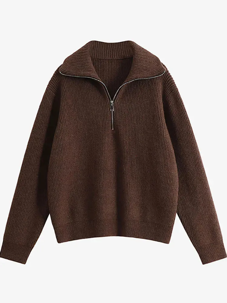 Getadme Knitted Zippers Sweater Women LOOSE Solid Warm Fashion Women Sweaters New Long Sleeved Top Oversized Women's Sweaters