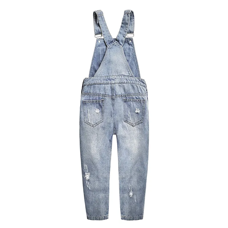 Girls Denim Ripped Overalls Washed Distressed Jeans Pants