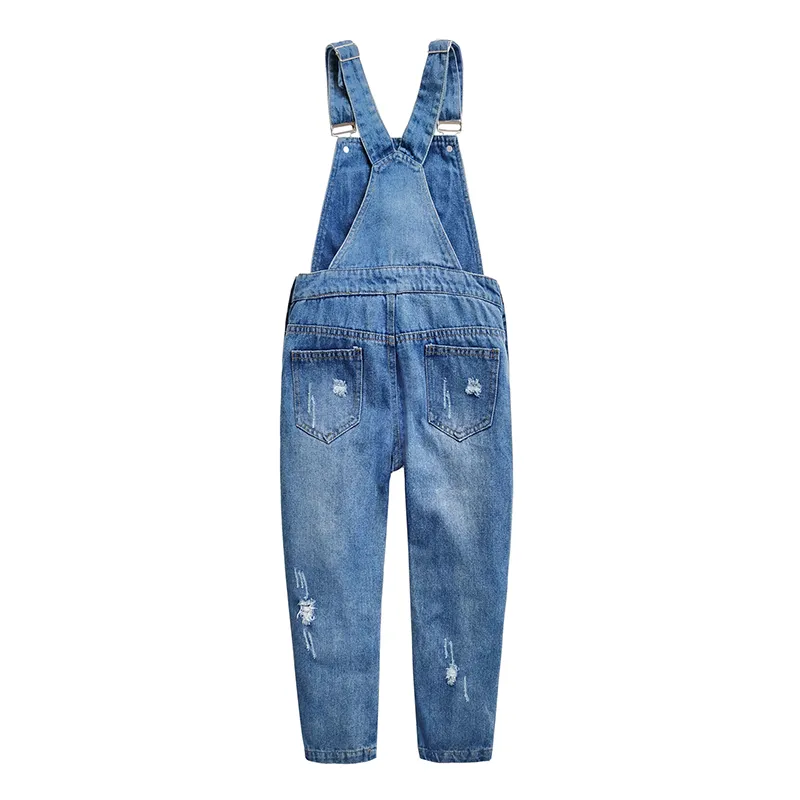 Girls Denim Ripped Overalls Washed Distressed Jeans Pants