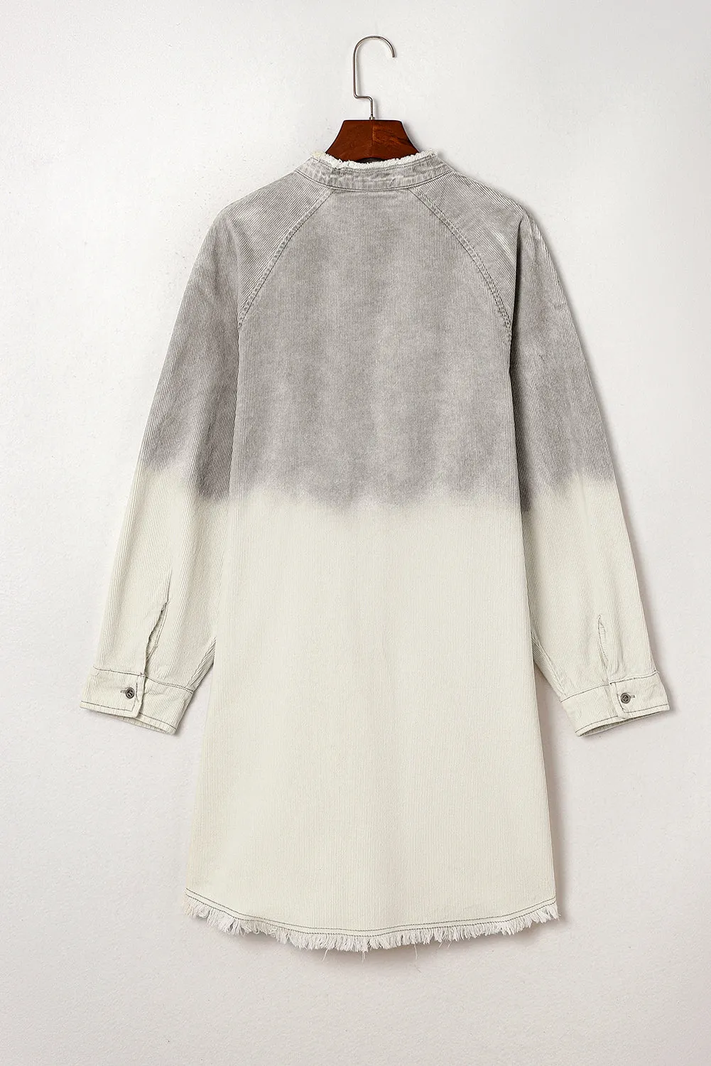 Gray Gradient Long Sleeve Button Up Raw Hem Denim Dress