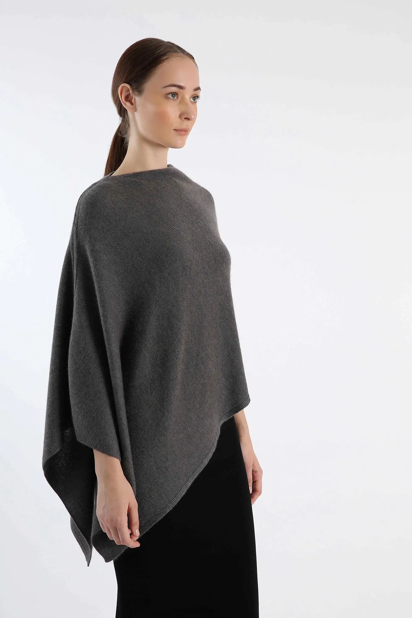 Grey Boat Neck Cashmere Poncho