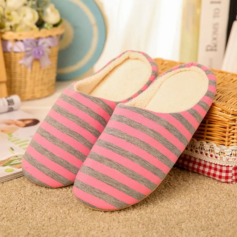 Groovywish Women Warm Indoor Slippers Fur Striped Winter Slides