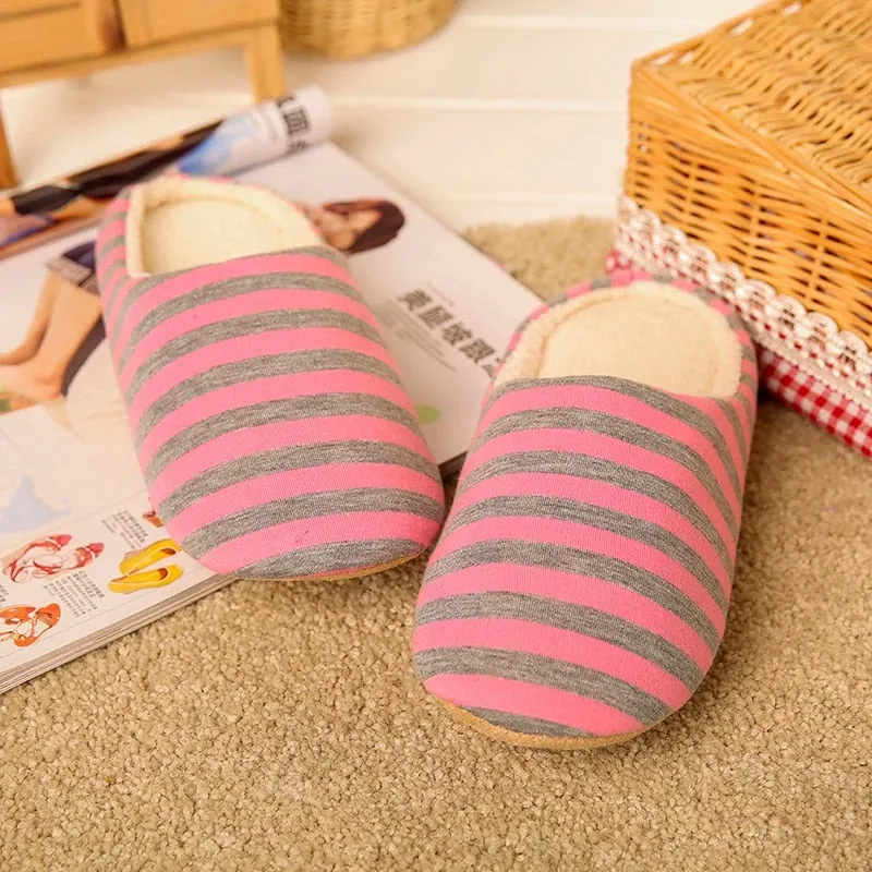 Groovywish Women Warm Indoor Slippers Fur Striped Winter Slides