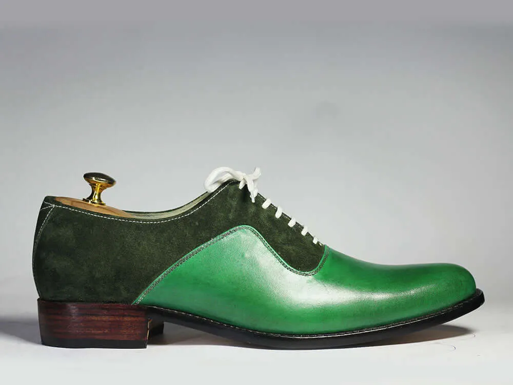 Handmade Men Green Leather & Suede Lace Up Shoes, Men Dress Formal Designer Shoes