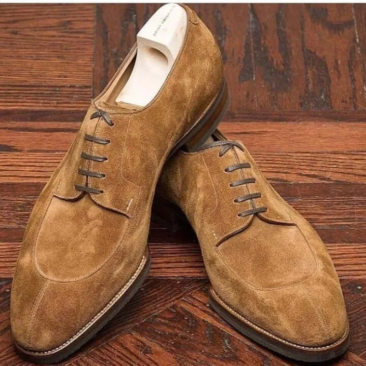 Handmade Men’s Suede Stylish Lace Up Shoes, Men’s Brown Color Split Toe Shoes