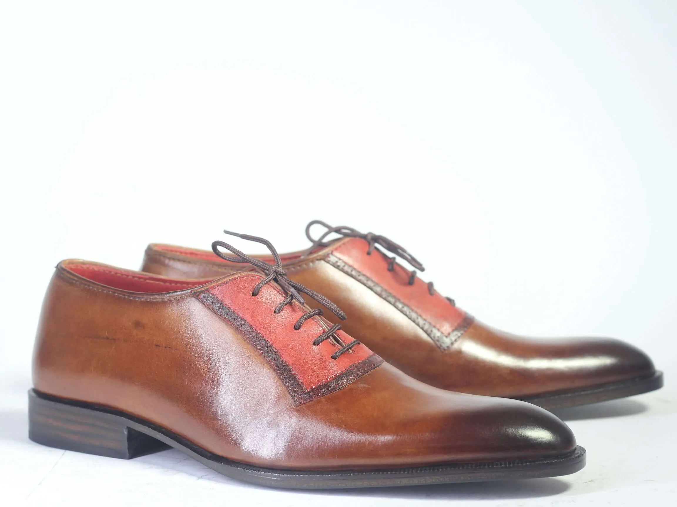 Handmade Men's Two Tone Brown Leather Lace Up Shoes, Men Designer Dress Formal Luxury Shoes