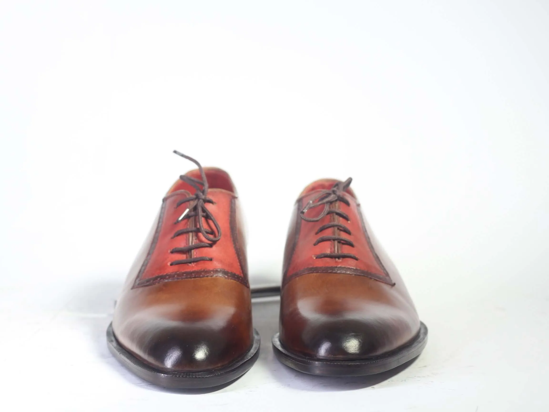 Handmade Men's Two Tone Brown Leather Lace Up Shoes, Men Designer Dress Formal Luxury Shoes