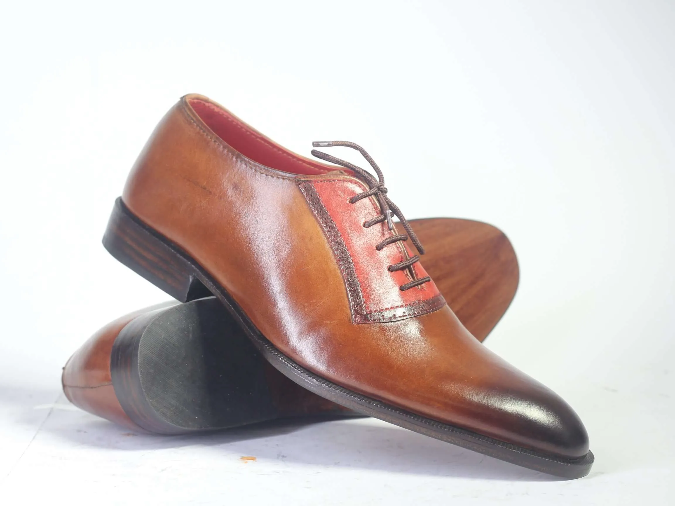 Handmade Men's Two Tone Brown Leather Lace Up Shoes, Men Designer Dress Formal Luxury Shoes