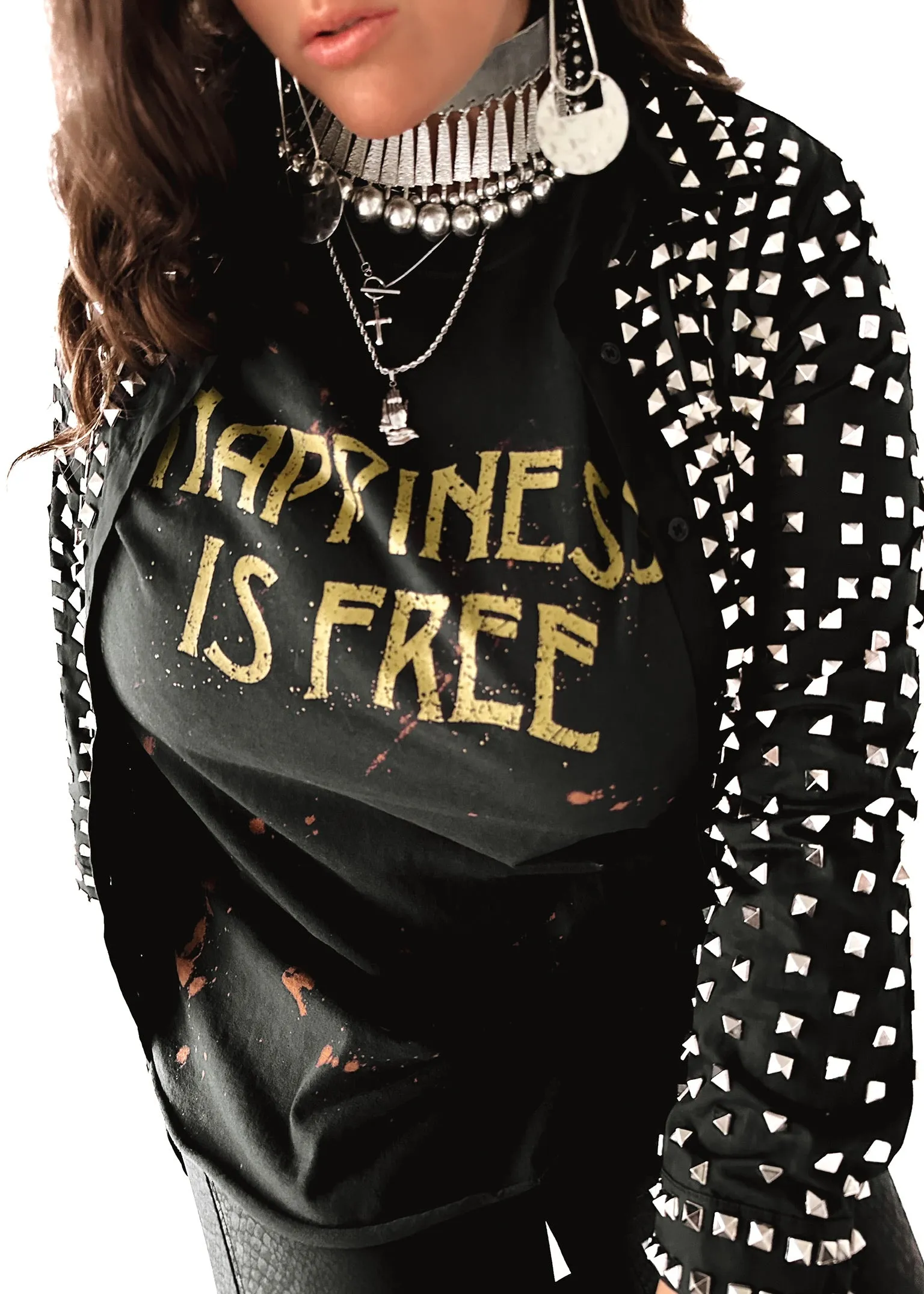 HAPPINESS IS FREE BLEACHED OUT SIDE SLIT TEE