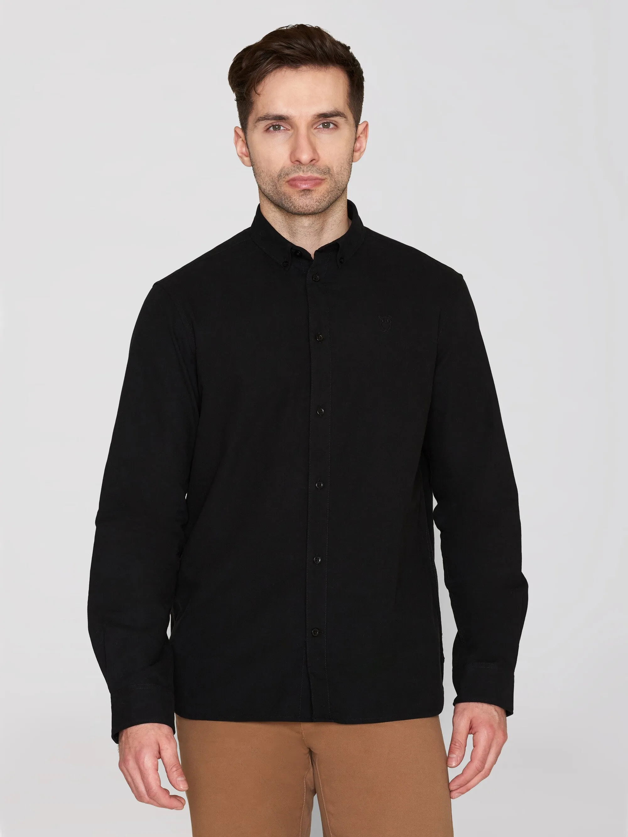 HARALD small owl oxford regular fit shirt - GOTS/Vegan - Black Jet