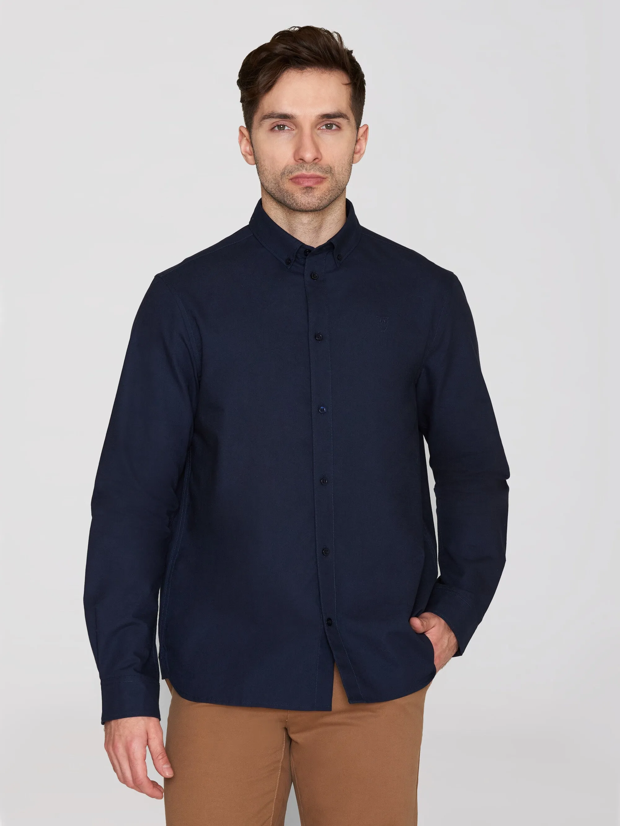 HARALD small owl oxford regular fit shirt - GOTS/Vegan - Total Eclipse