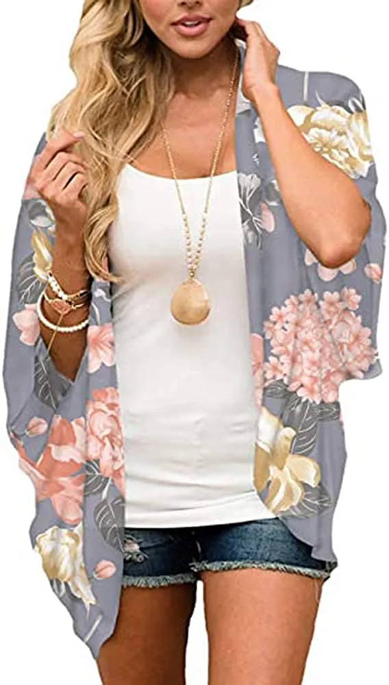 Haute Edition Women's Lightweight Summer Kimono Cardigan Cover Up in Leopard and Floral