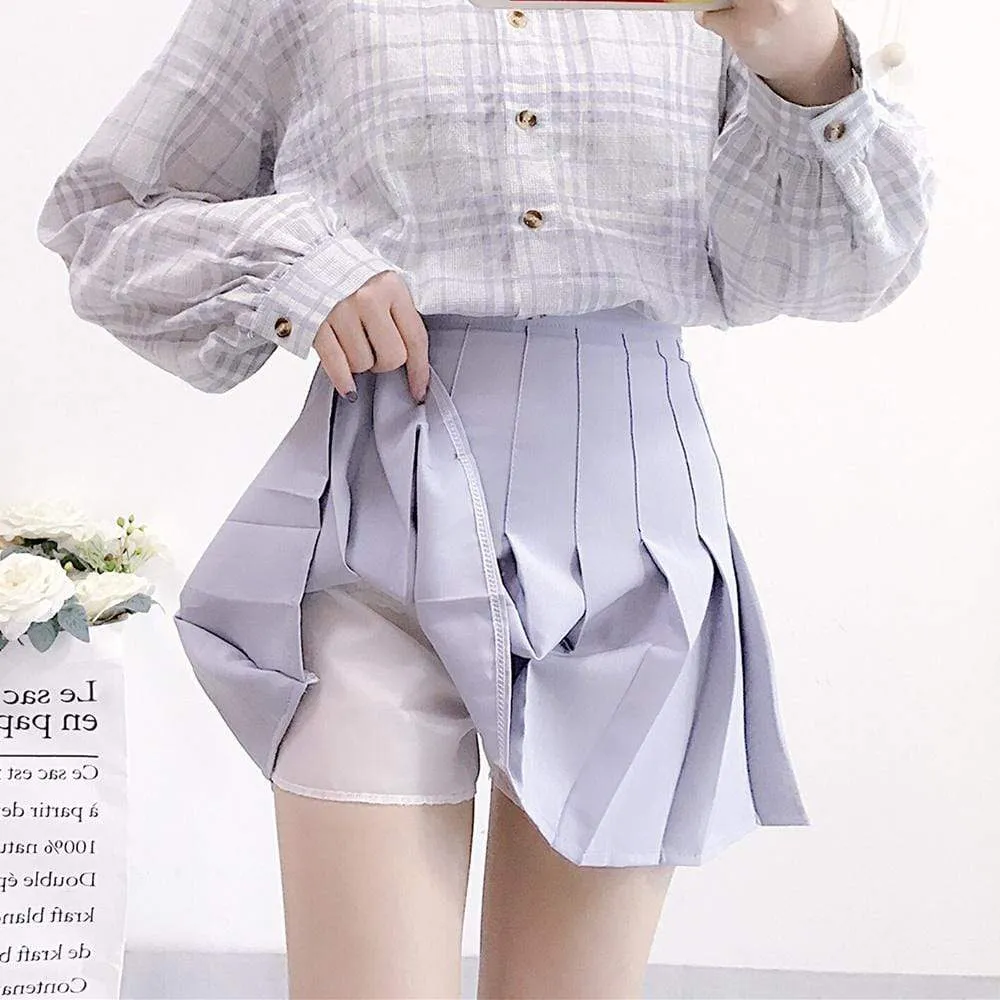 High-waist  Plain colour Pleated Skirt