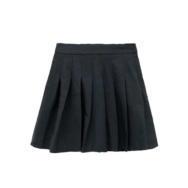 High-waist  Plain colour Pleated Skirt