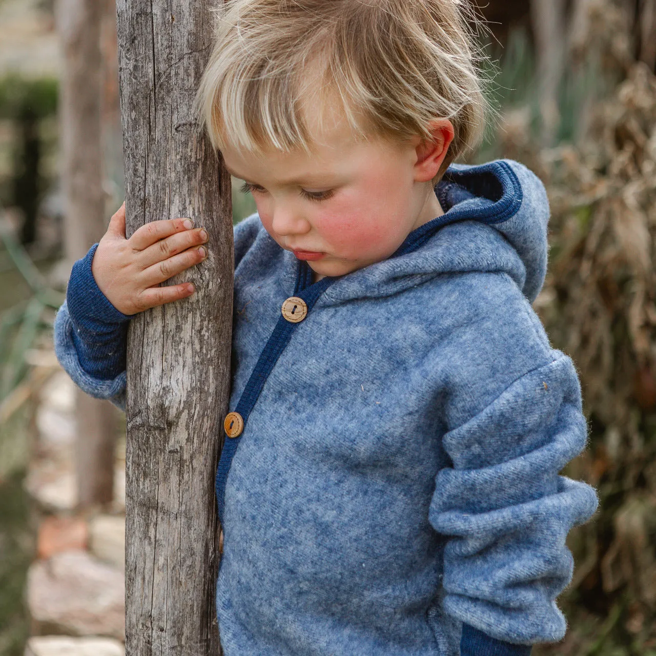 Hooded Overalls - Organic Wool/Cotton Fleece - Blue Melange (6m-3y)