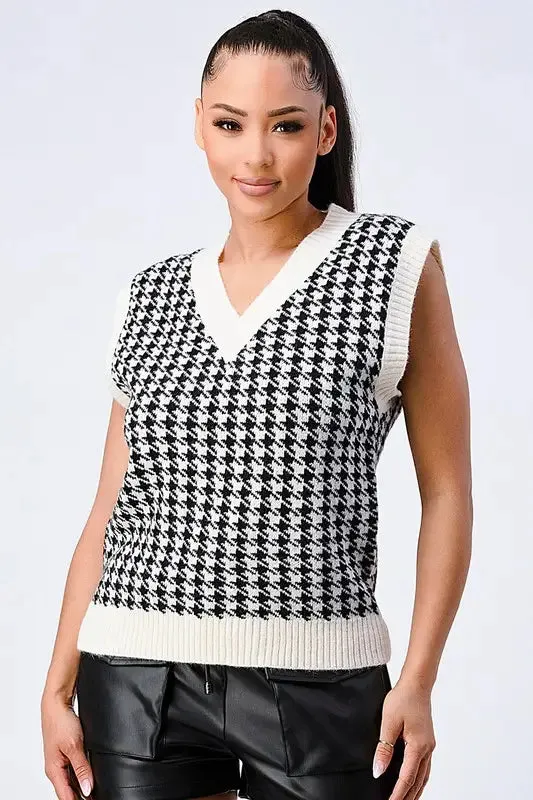 Houndstooth Oversized Sweater Vest