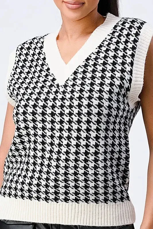 Houndstooth Oversized Sweater Vest