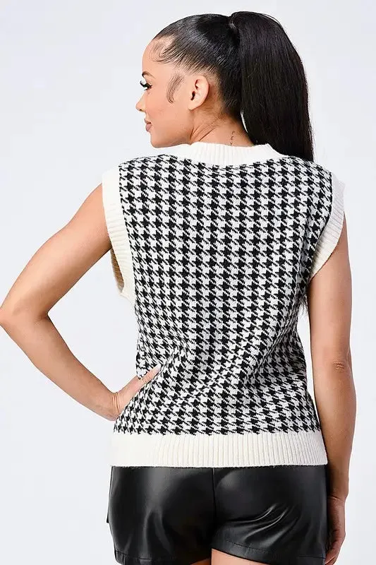 Houndstooth Oversized Sweater Vest