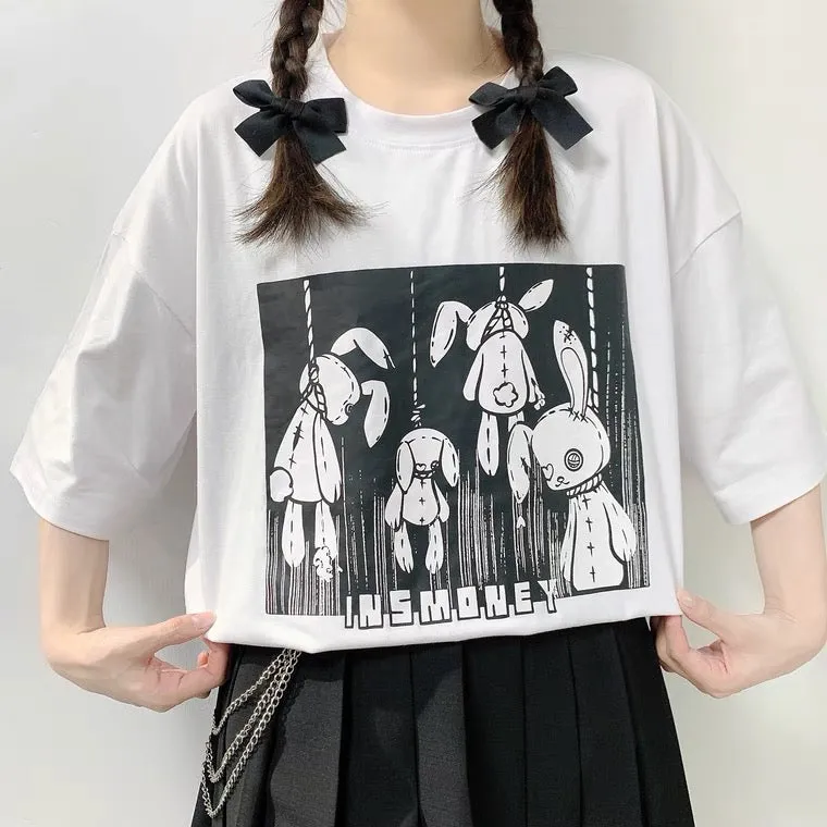 INS DARK BUNNY PRINT OVERSIZE T-SHIRT BY60021