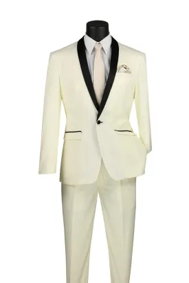 Ivory Slim Fit Tuxedo with Black Shawl Lapel & Ivory Pants