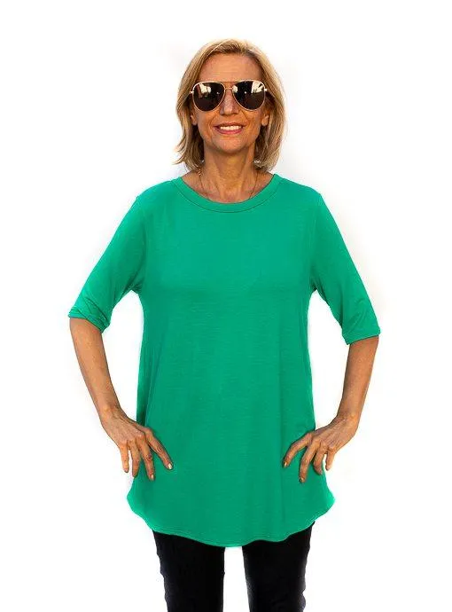 Kelly Green Round Neck Elbow Length Sleeve Top