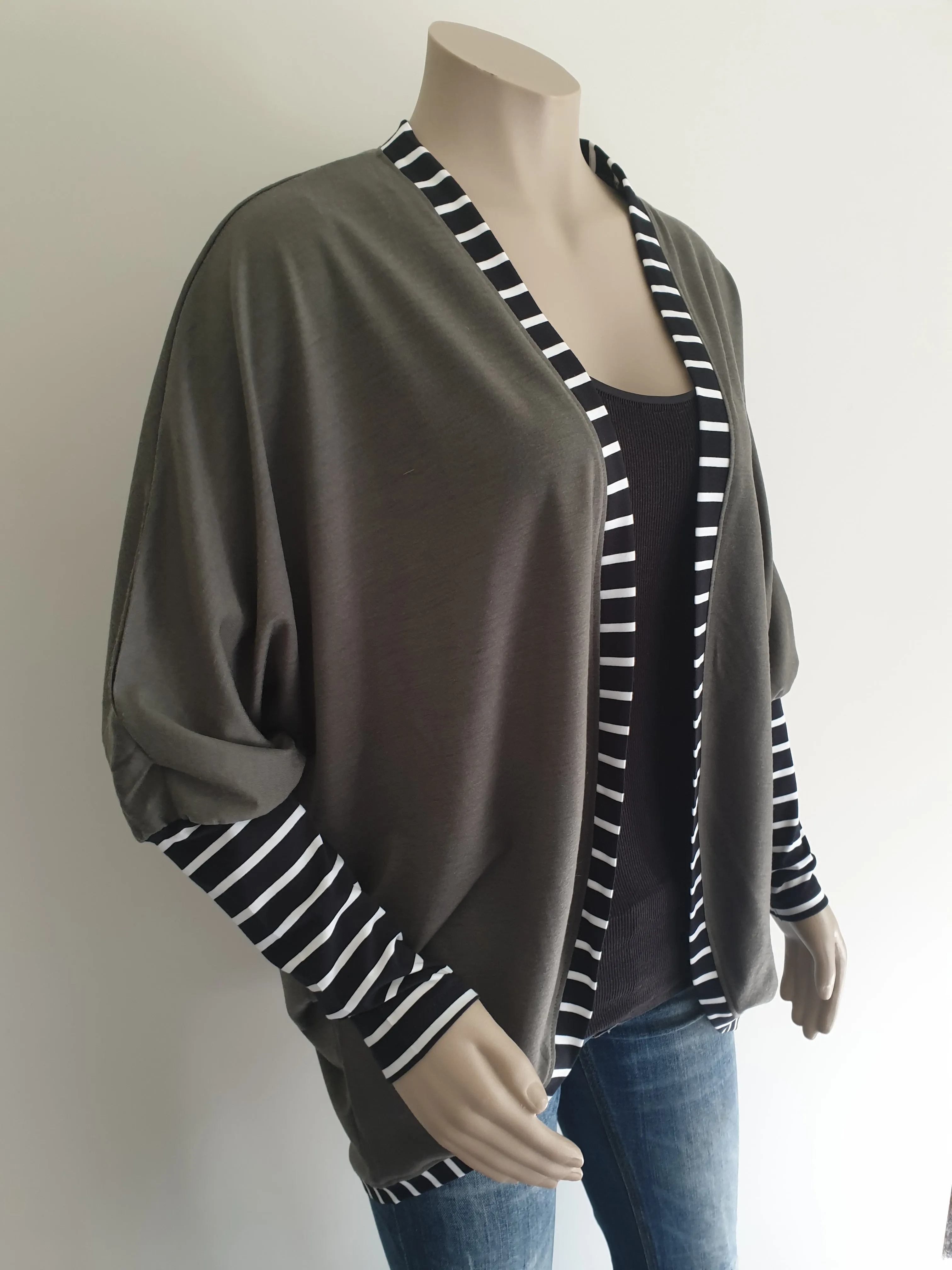 Khaki Merino Batwing Cardi