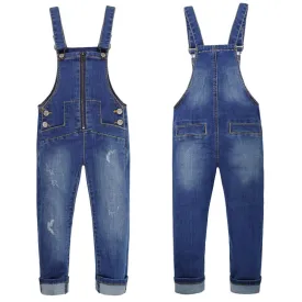 Kids Boys Girls Adjustable Straps Zipper Design Denim Overalls