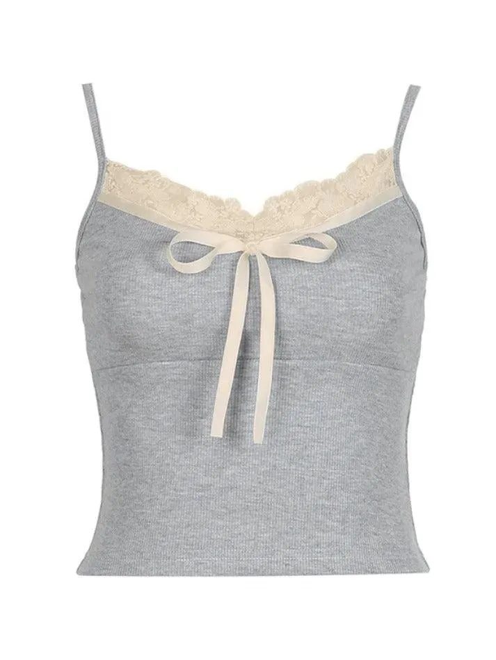 Lace Trim Bow Tie Up Cami Top