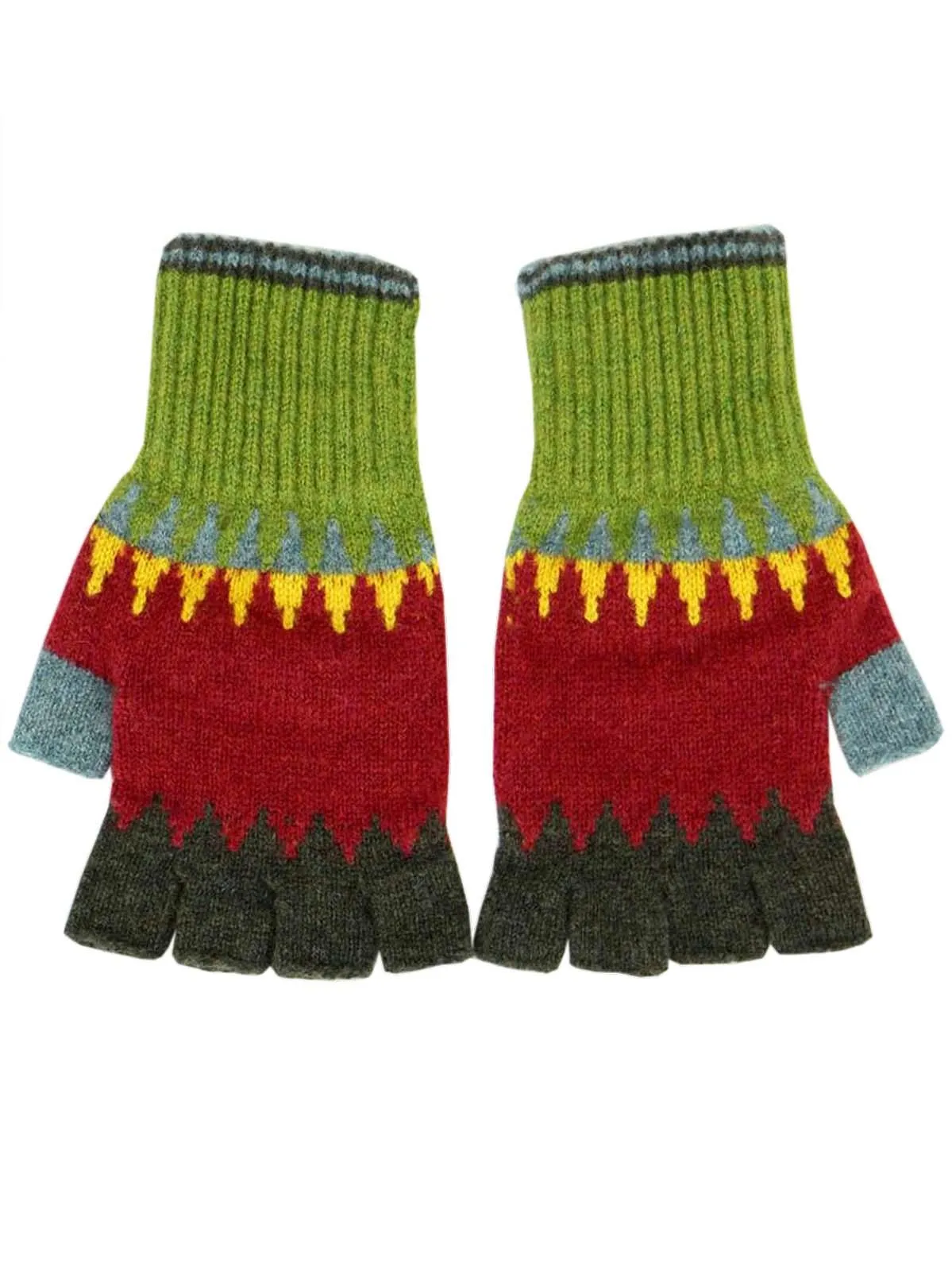 Lambswool Fingerless Gloves in Moss Green