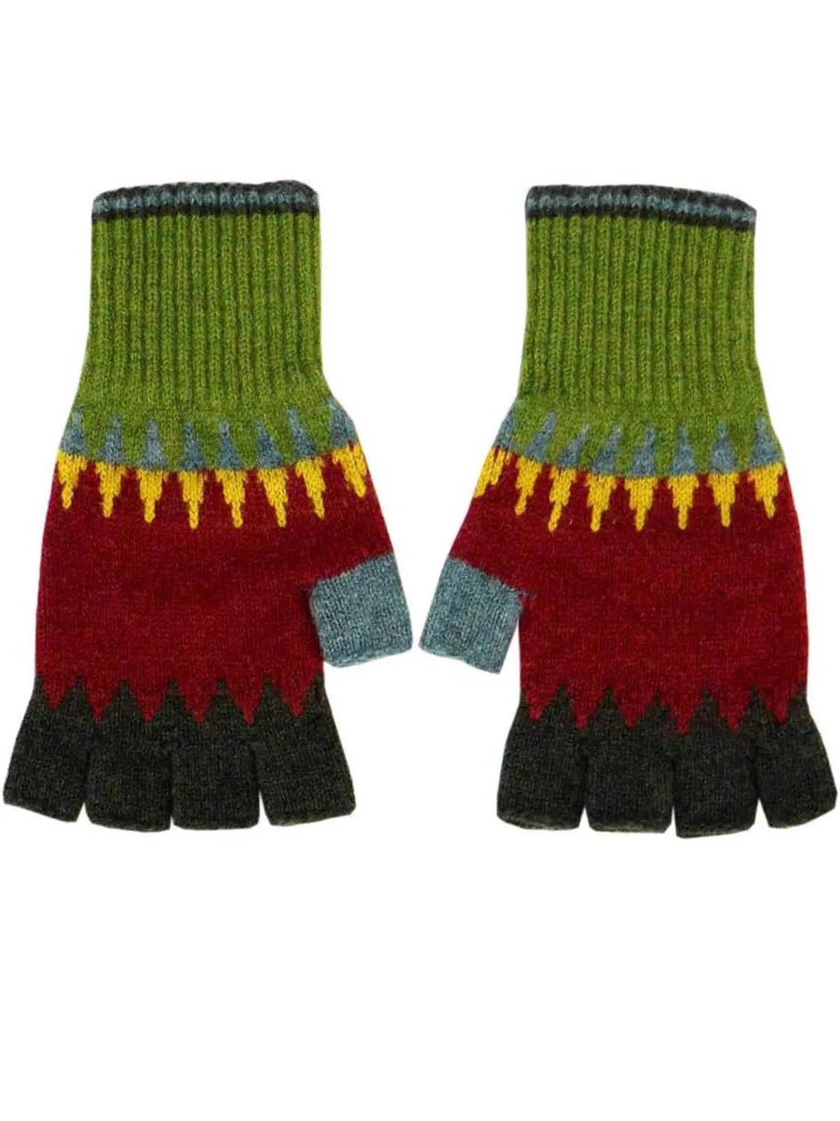 Lambswool Fingerless Gloves in Moss Green