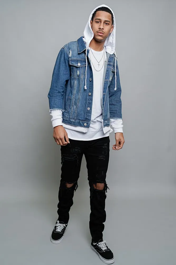 Layered Look Distressed Denim Jacket