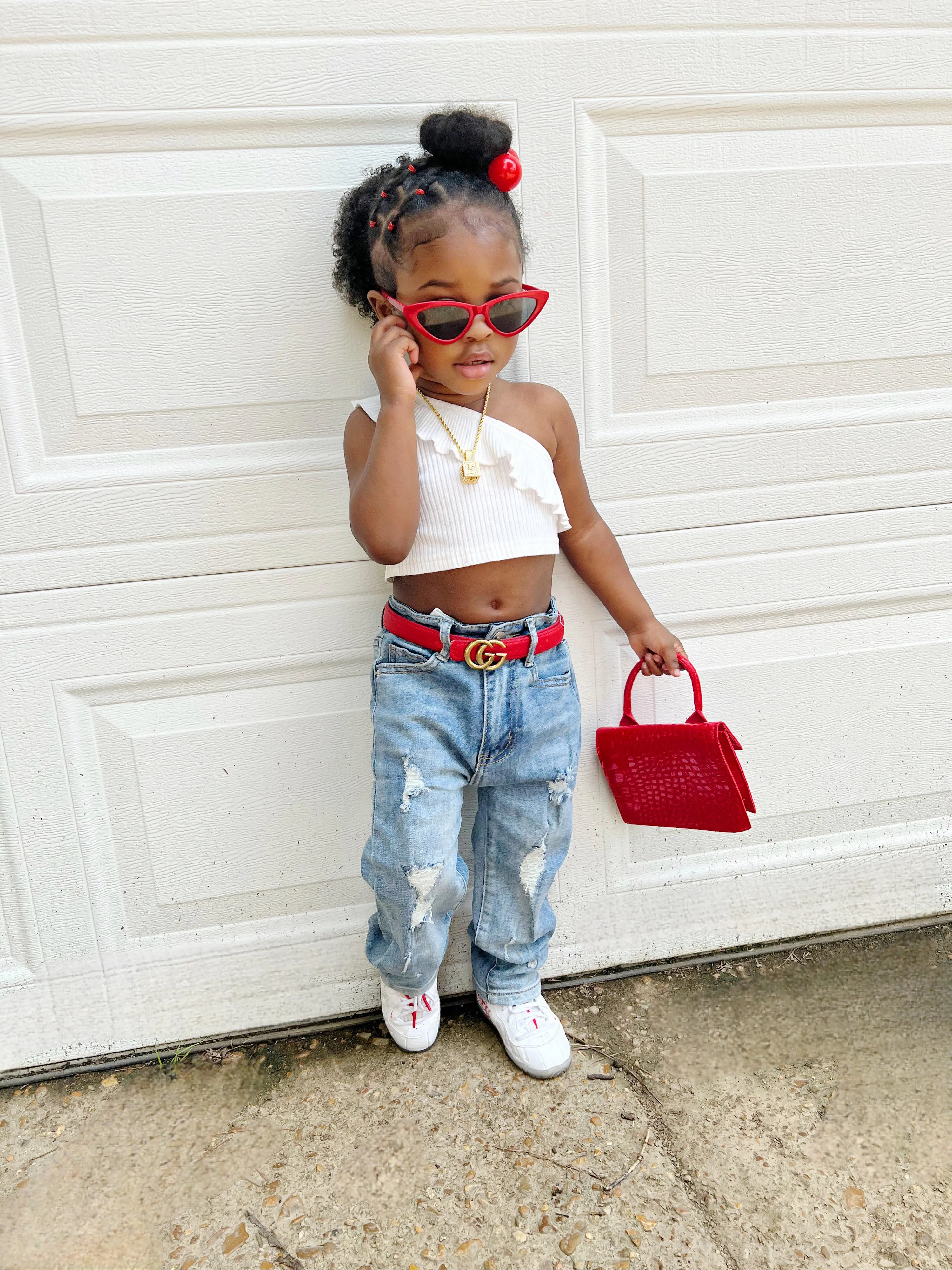 Little Girl Slim Jean,Stone Washed Ripped Hole Soft Denim Pants