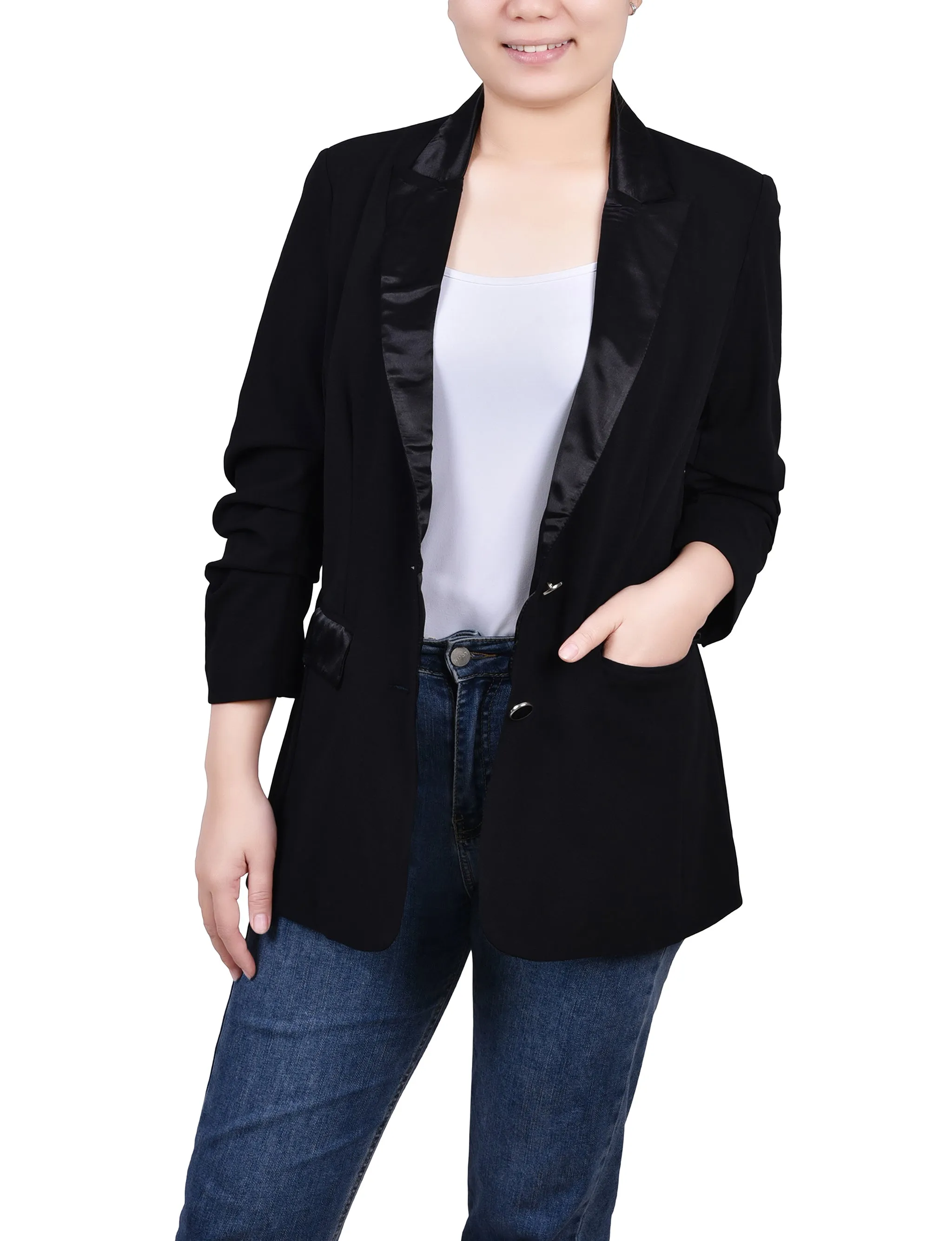 Long Sleeve Satin Lapel Jacket