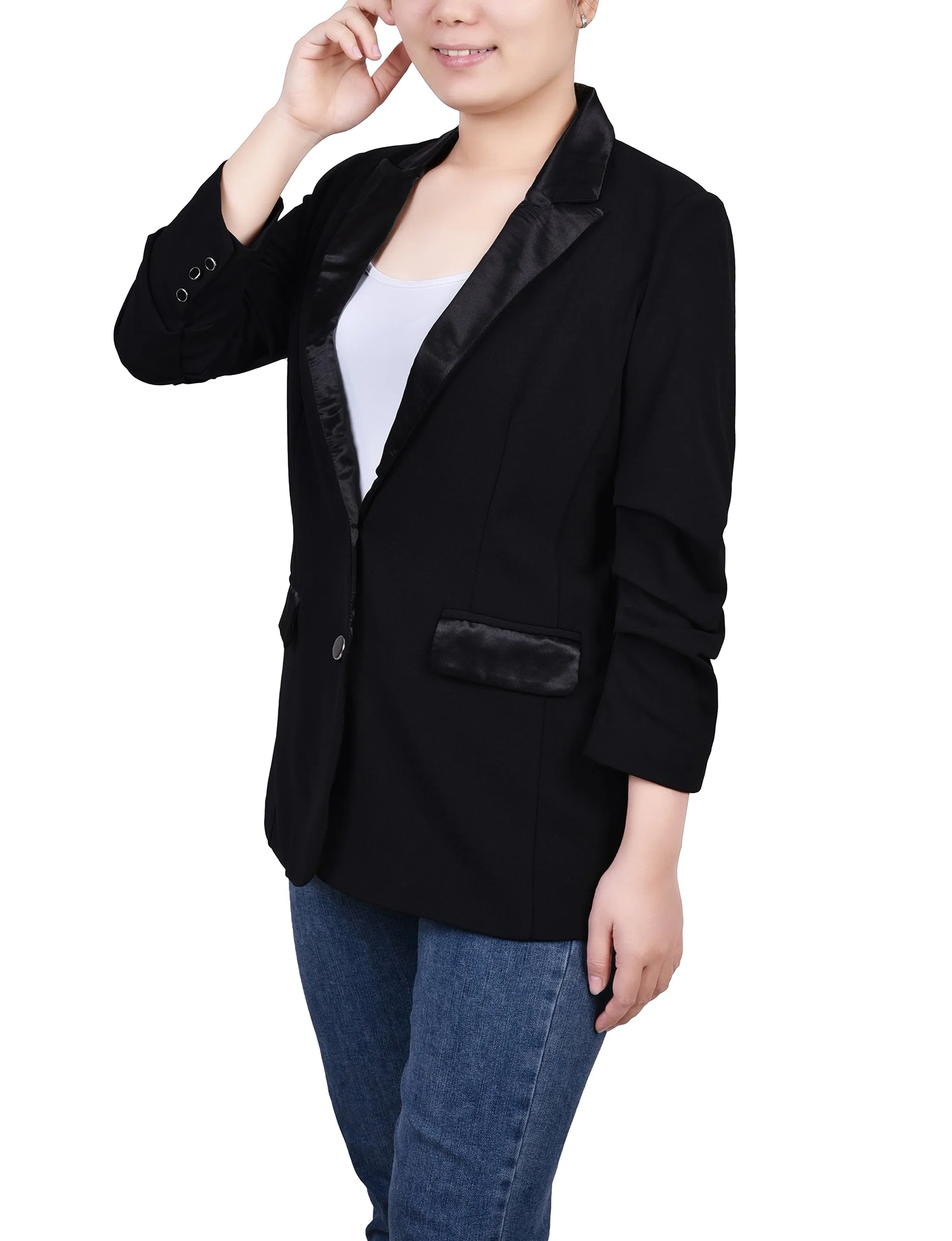 Long Sleeve Satin Lapel Jacket