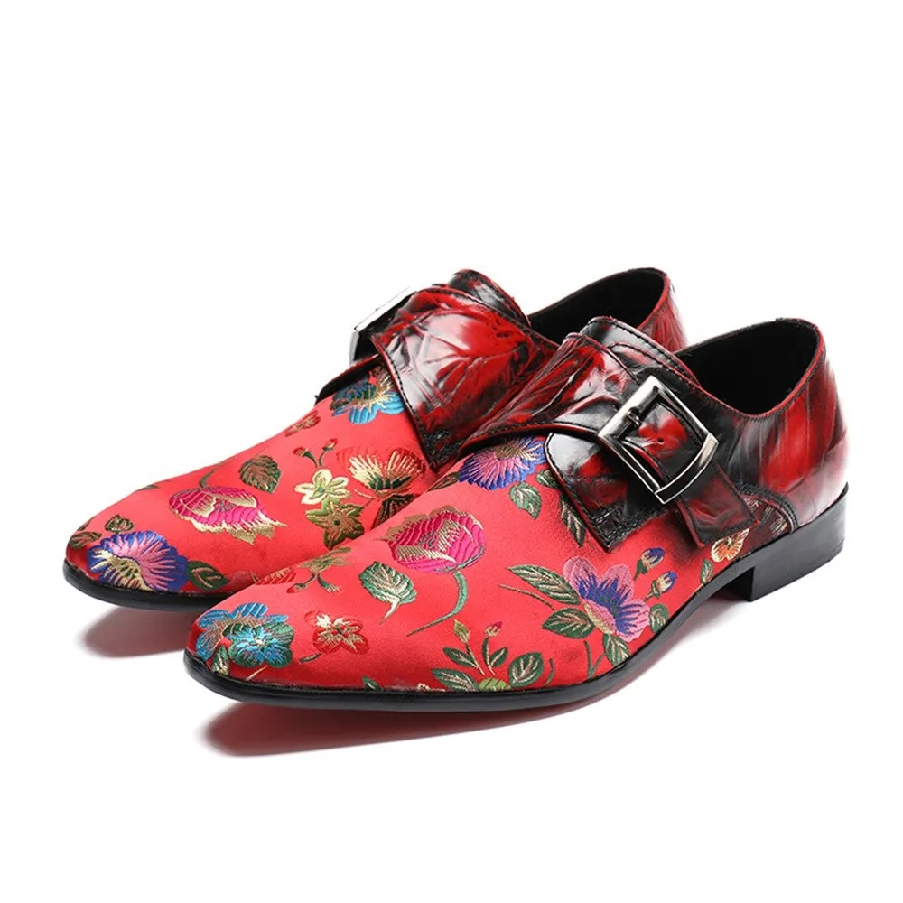 Low Top Printed Monk Strap Pointed Men Oxfords