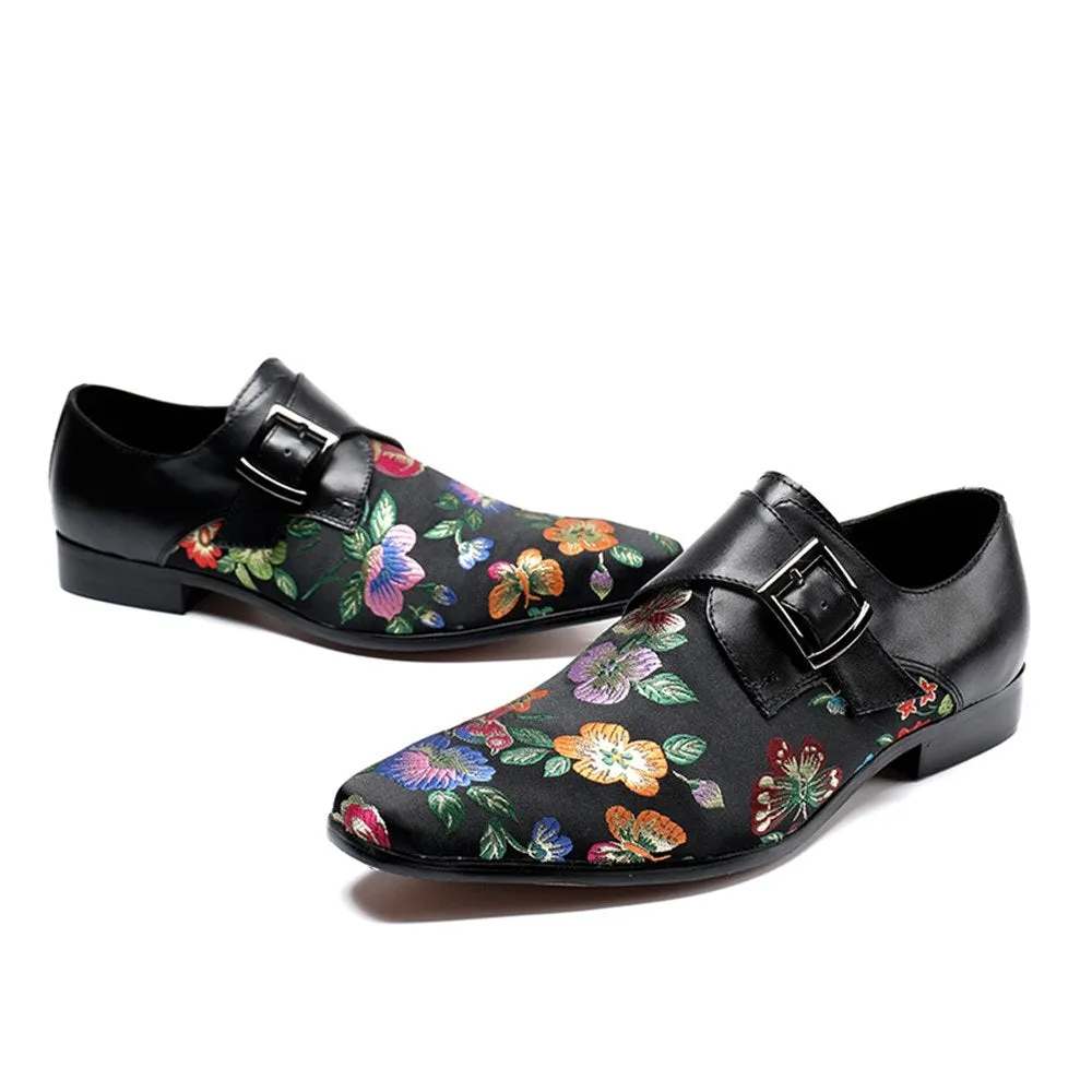 Low Top Printed Monk Strap Pointed Men Oxfords