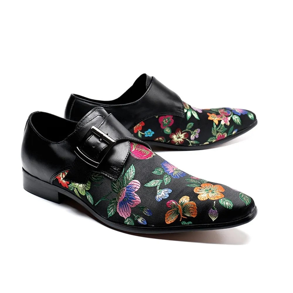 Low Top Printed Monk Strap Pointed Men Oxfords