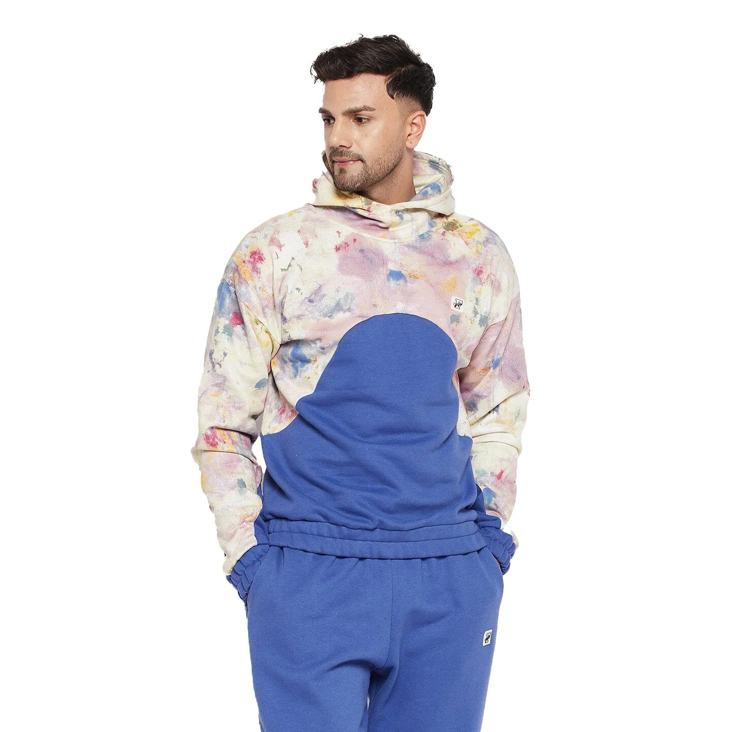 Marine Blue & Tie Dye Oversized hooded Sweatshirt