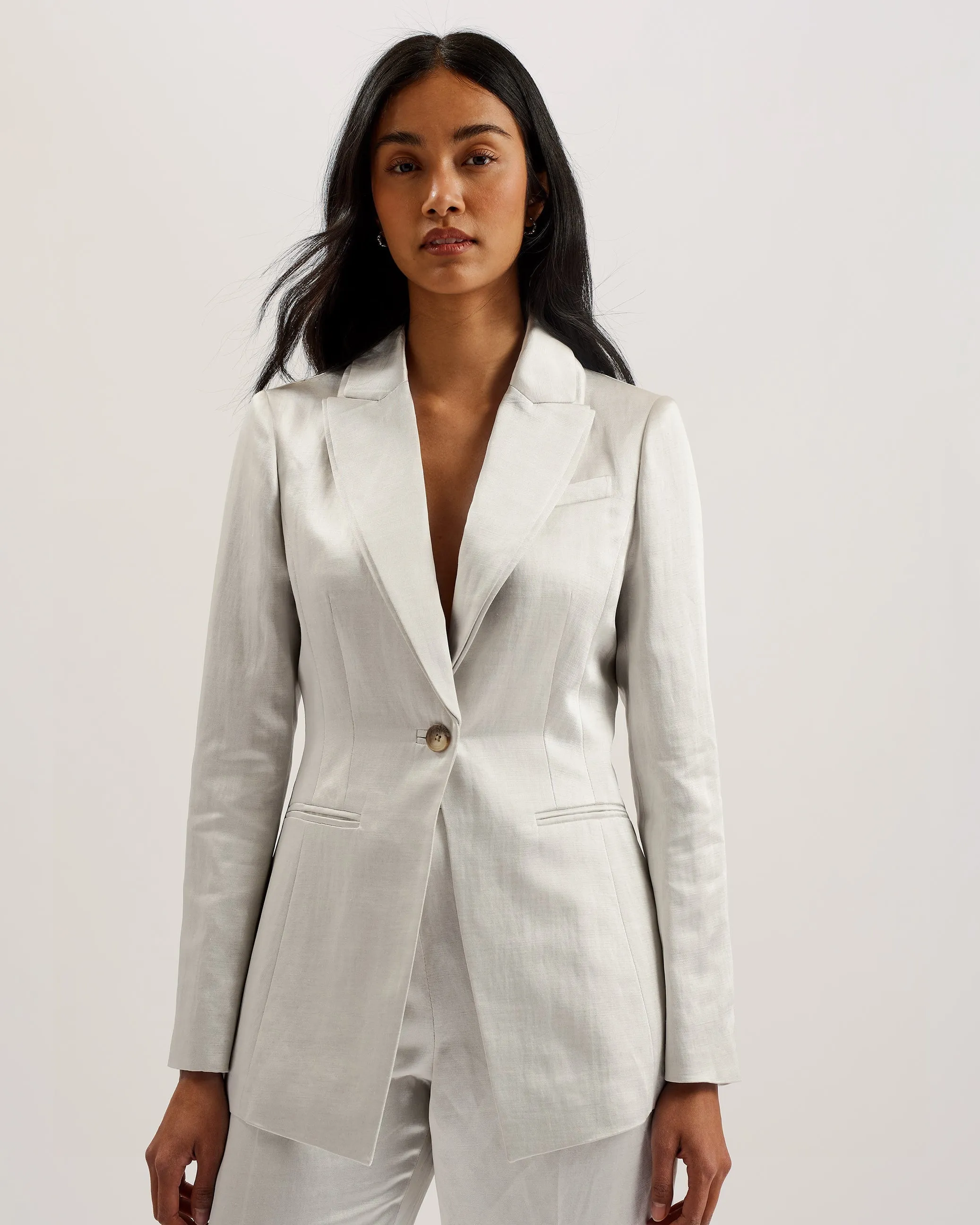 Masaru Single Breasted Tailored Blazer Ivory