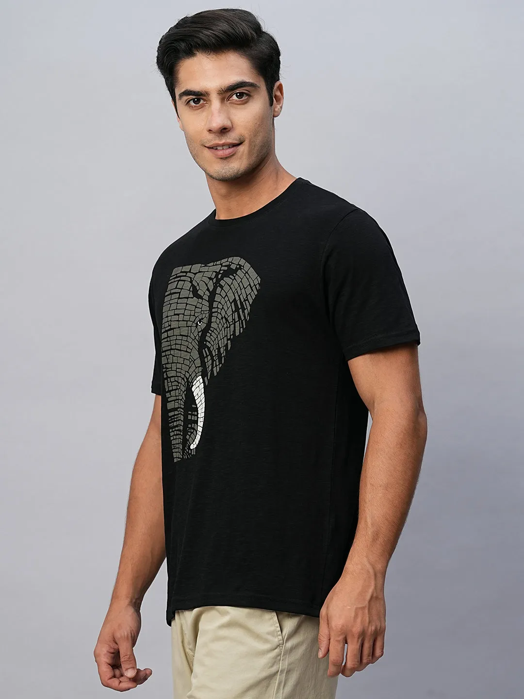 Men's Black Cotton Regular Fit Tshirts