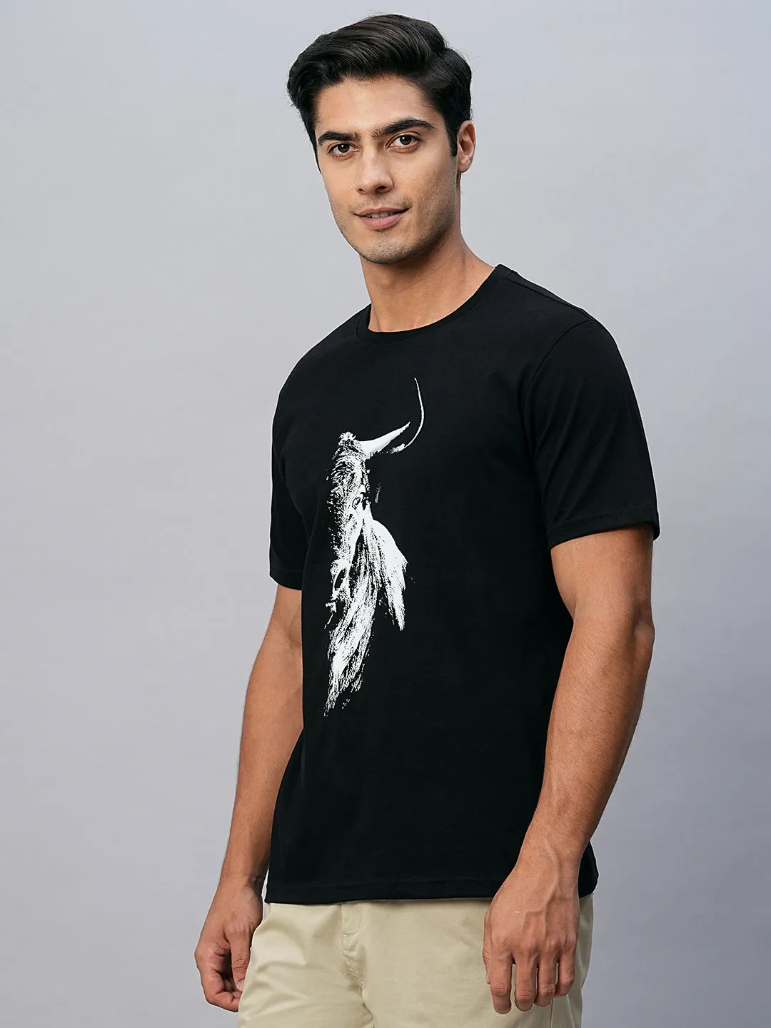 Men's Black Cotton Regular Fit Tshirts