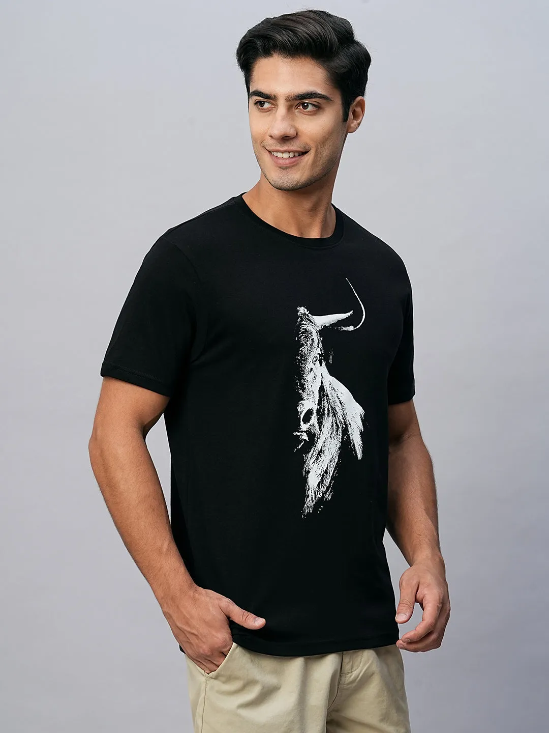 Men's Black Cotton Regular Fit Tshirts