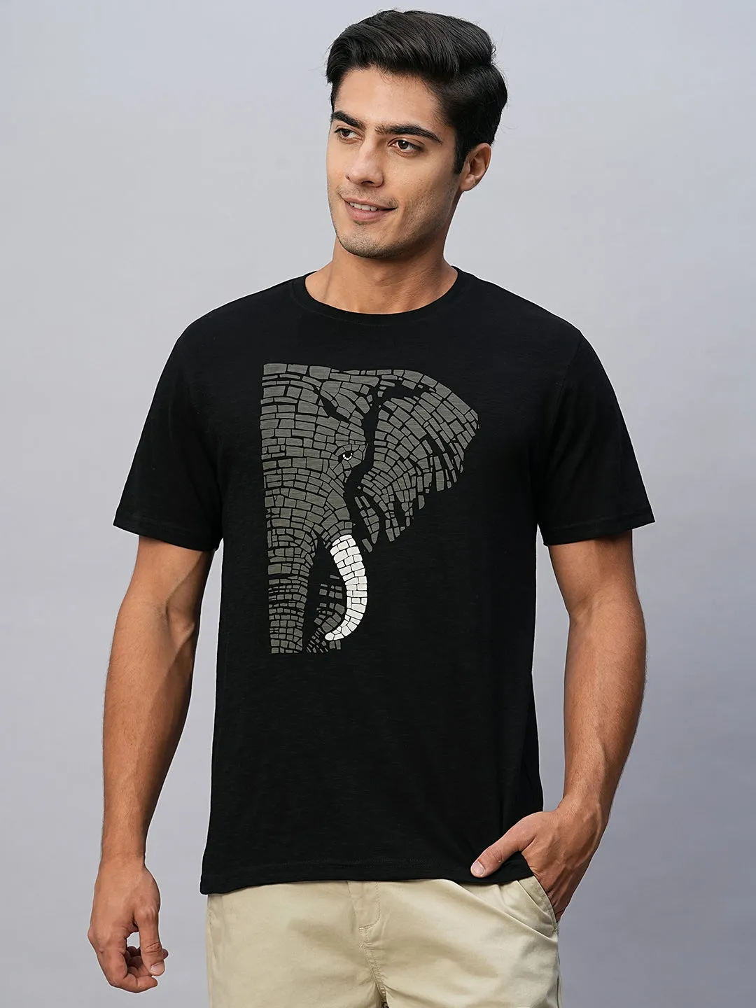 Men's Black Cotton Regular Fit Tshirts