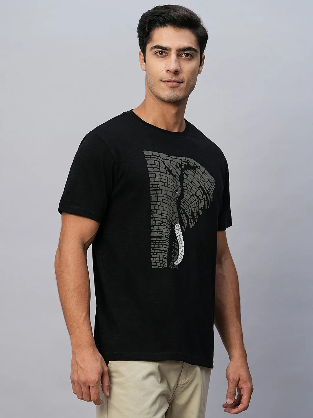 Men's Black Cotton Regular Fit Tshirts