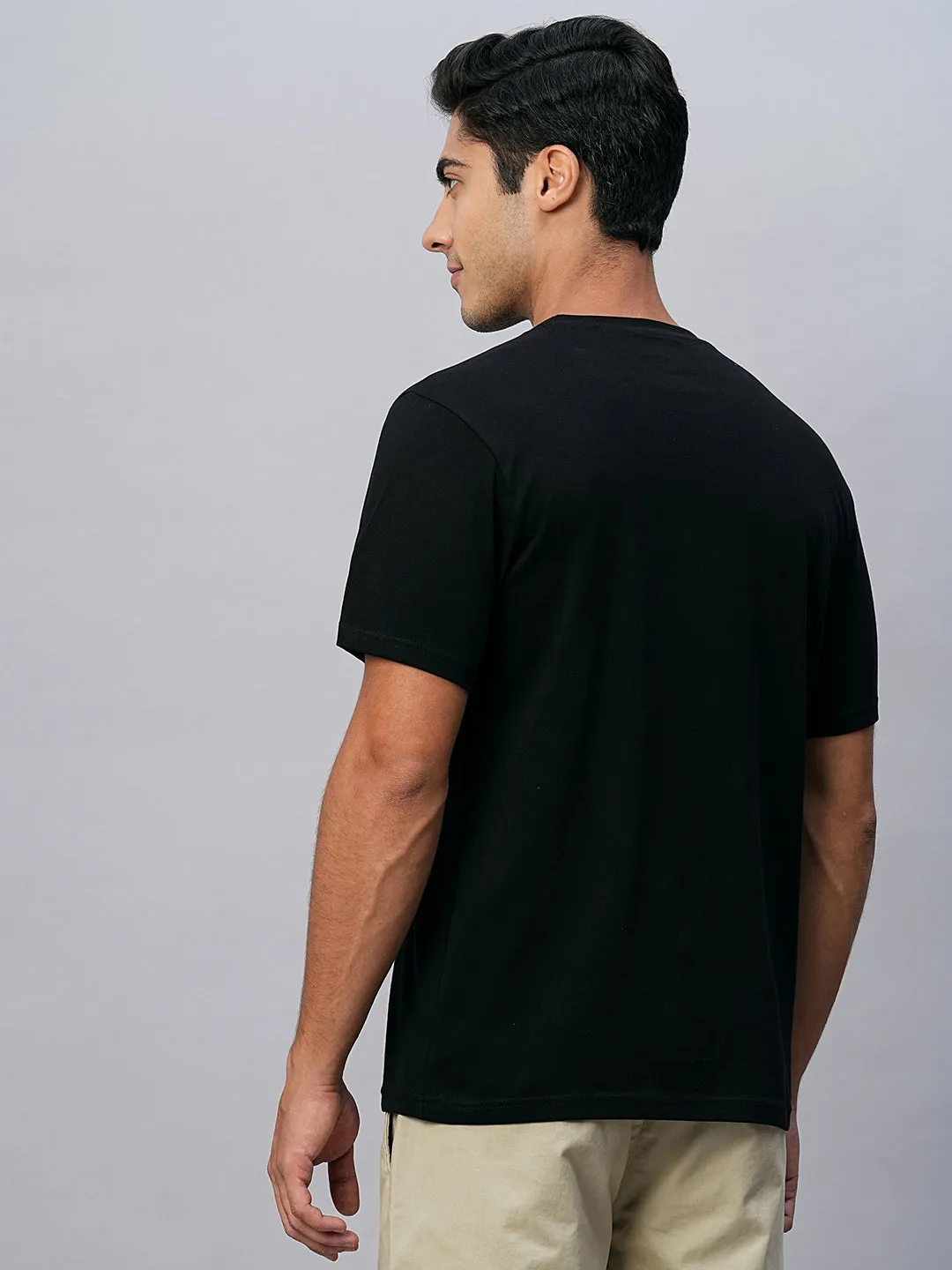 Men's Black Cotton Regular Fit Tshirts