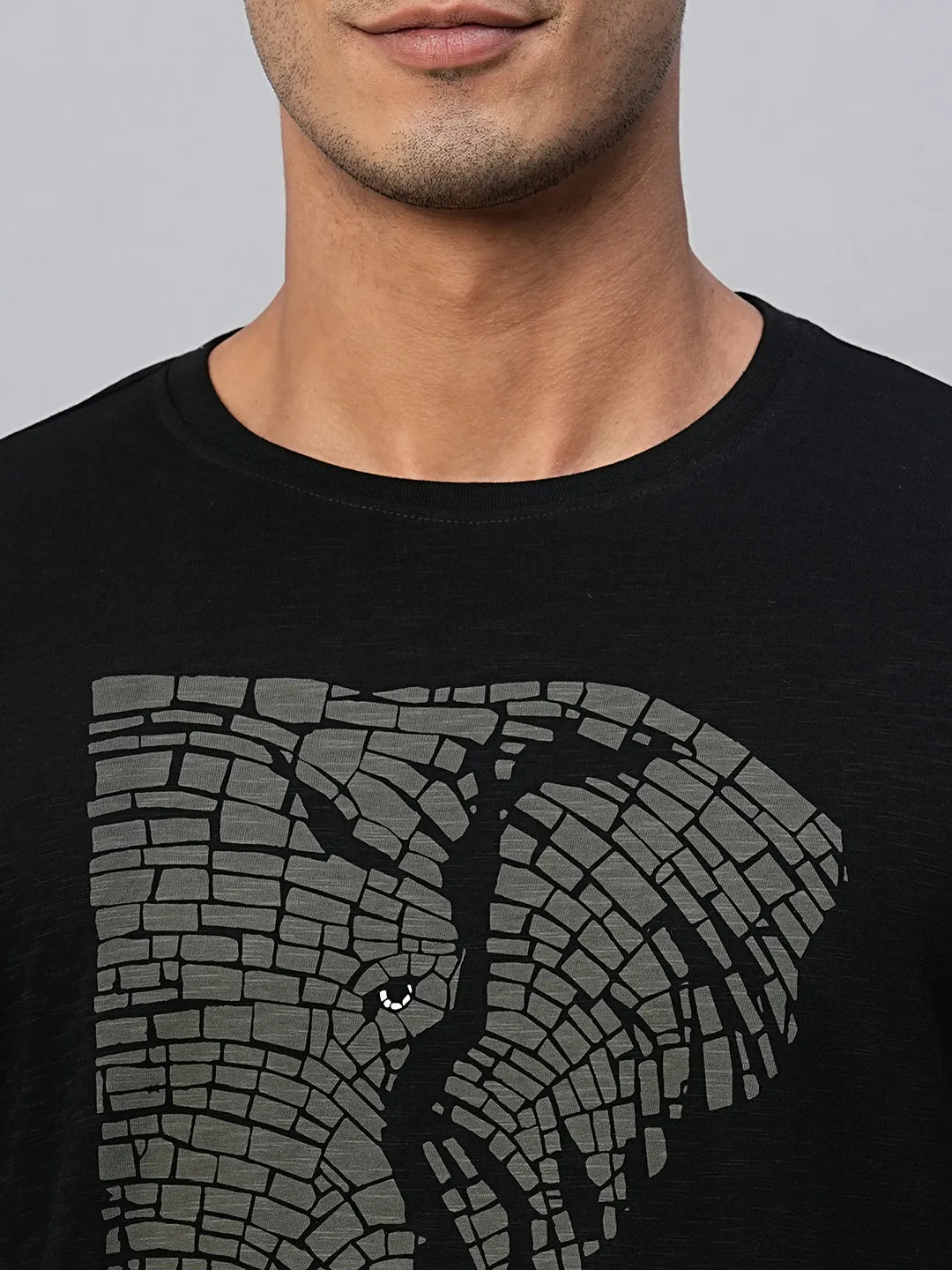 Men's Black Cotton Regular Fit Tshirts